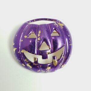 Vintage Shabby Purple Jack O Lantern Pumpkin Brooch, Halloween Lapel Pin, Retro
